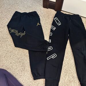Lot of 2 Jordan Kids Black Joggers with Gold and White Accents